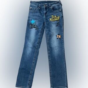 True Religion Blue Jeans with Painted Graphics Size 12